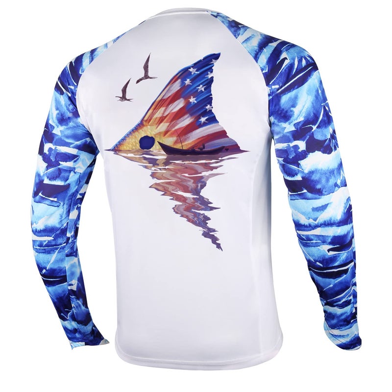 Palmyth Fishing Shirt for Men Long Sleeve Sun Protection UV UPF 50+ T-Shirts with Pocket (Americana Redfish Tail, Medium) - Image 1